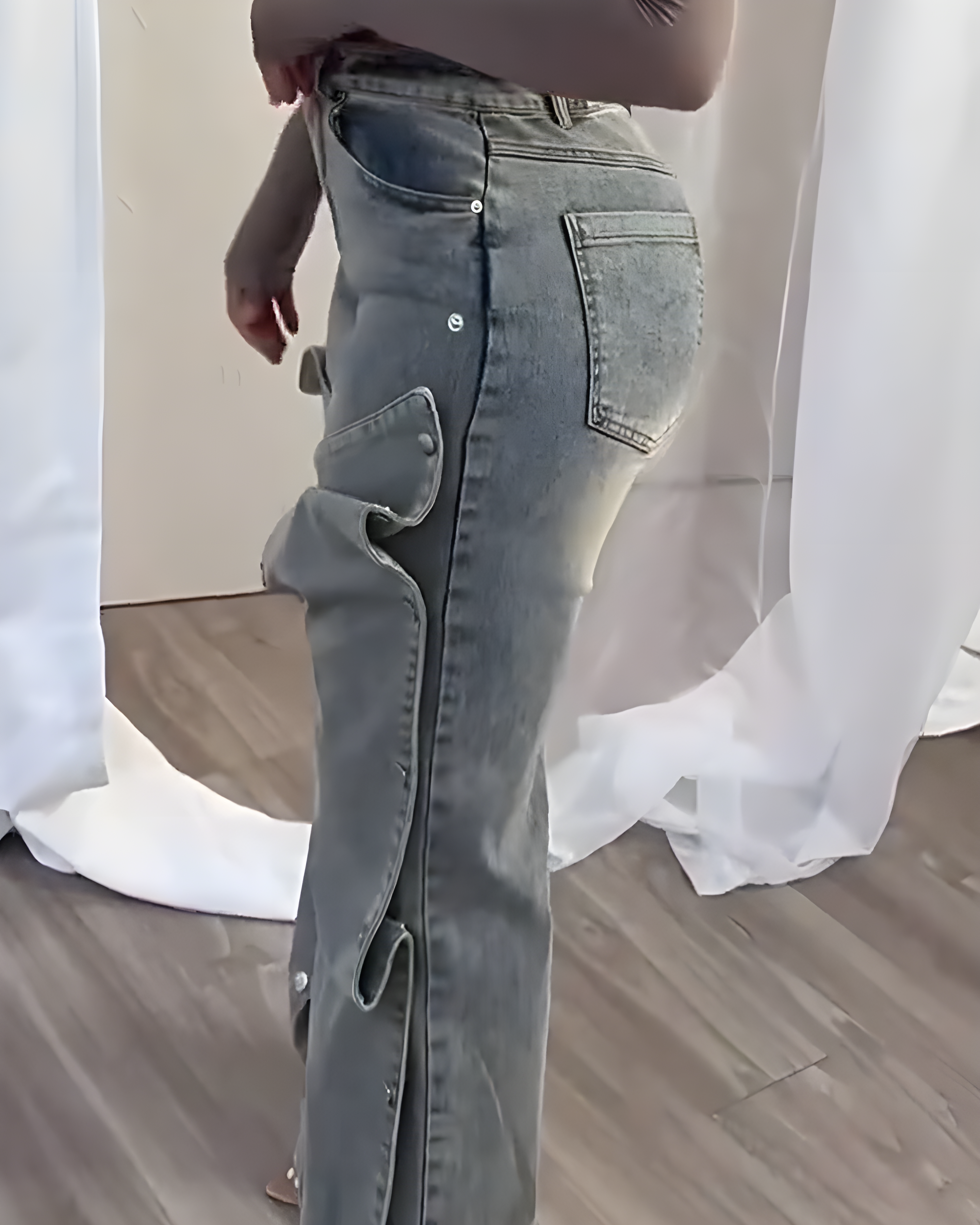 Women Patchwork Straight Jeans