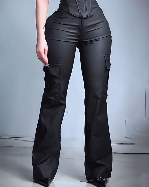 High-Waist-Cargo-Leggings aus Kunstleder