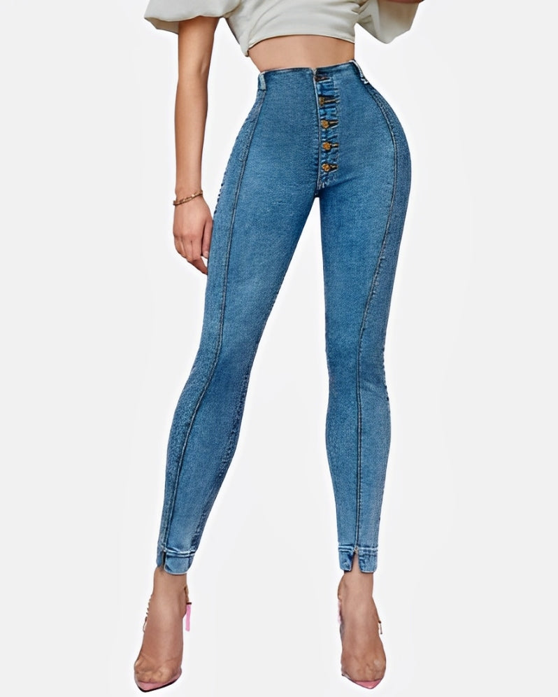 High-Waist Button-Down Slim-Fit Jeans