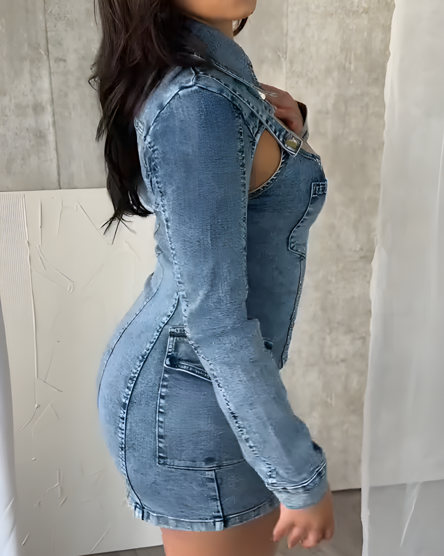 Long Sleeve Denim Bodycon Mini Dress