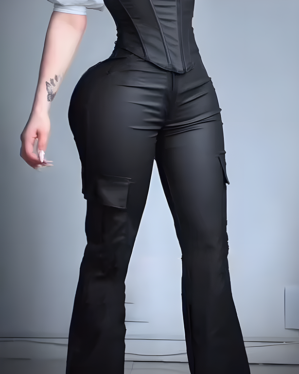 High-Waist-Cargo-Leggings aus Kunstleder