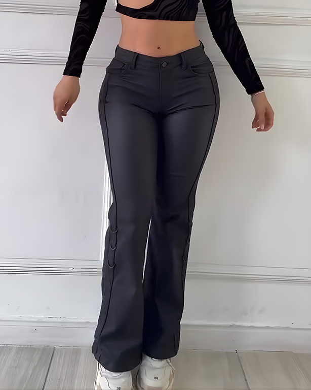 Faux Leather Hip-Lift Straight-Leg Pants