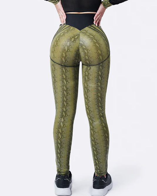 High Waist Printed Faux Leather Yoga Pants