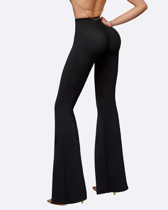 Front Slit High Waist Slim Flared Pants