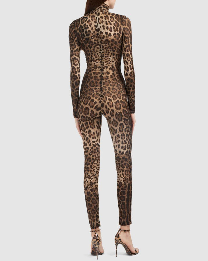 Leopard Print Long Sleeve Jumpsuit