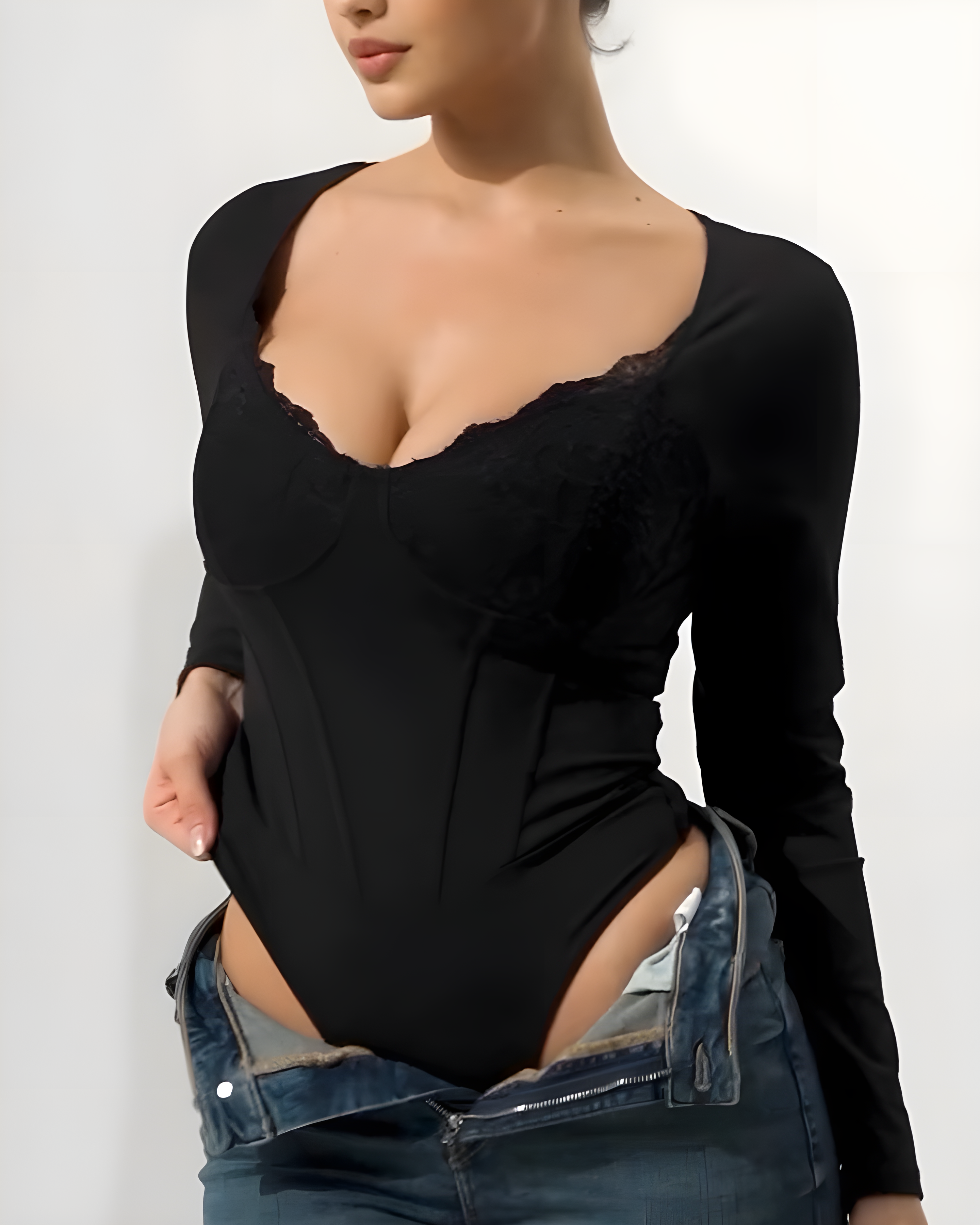 Langärmliger Korsett-Bodysuit aus Spitze