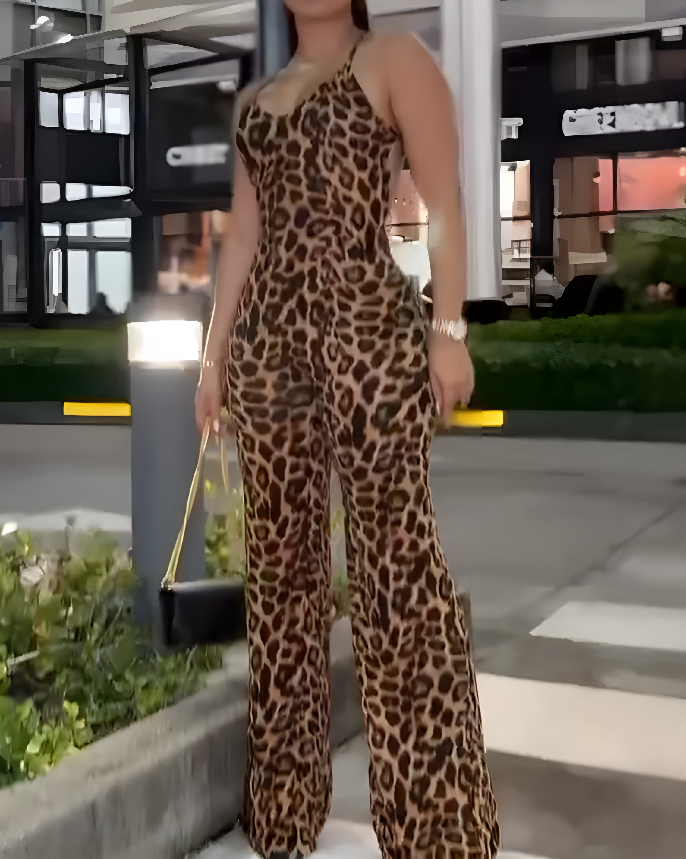 Leopard Print V-Neck Jumpsuit