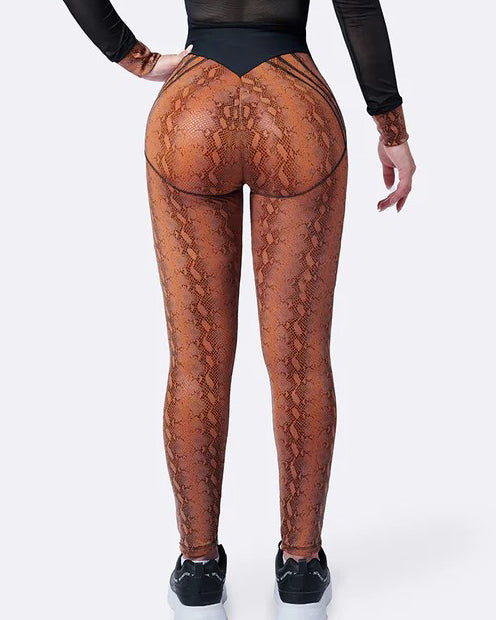 High Waist Printed Faux Leather Yoga Pants