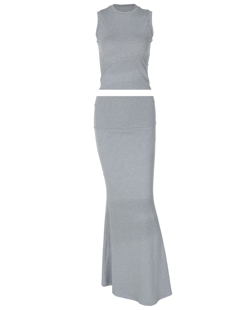 Sleeveless Vest Hip Fishtail Skirt 2-Piece Suit