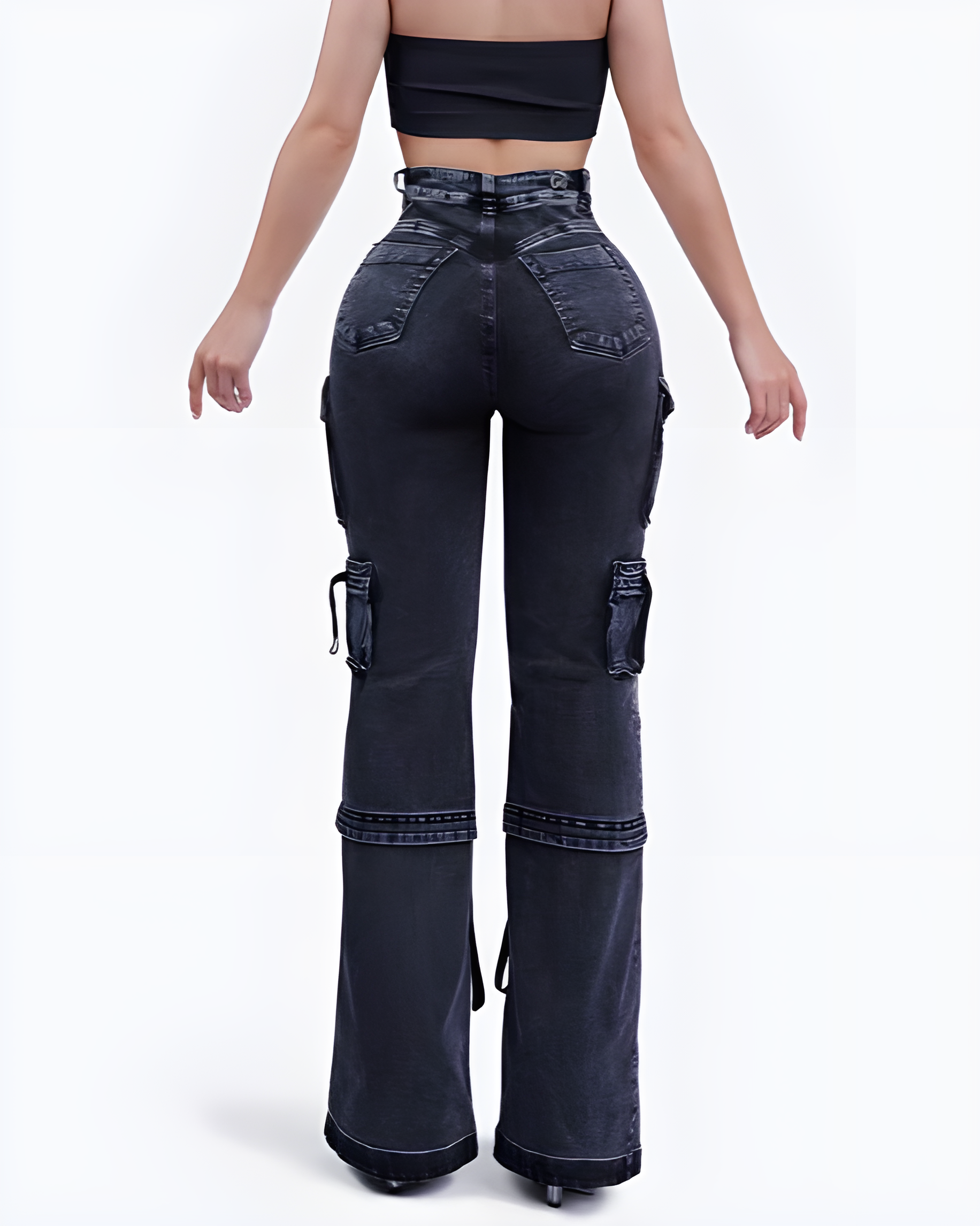 Straight-Leg Hip-Lifting Cargo Jeans with Pockets