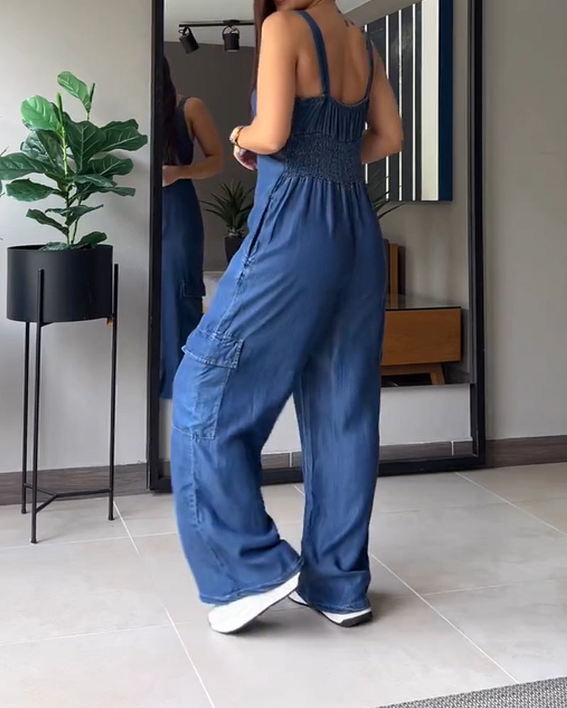 Loose Casual Pocket V-Neck Jumpsuit