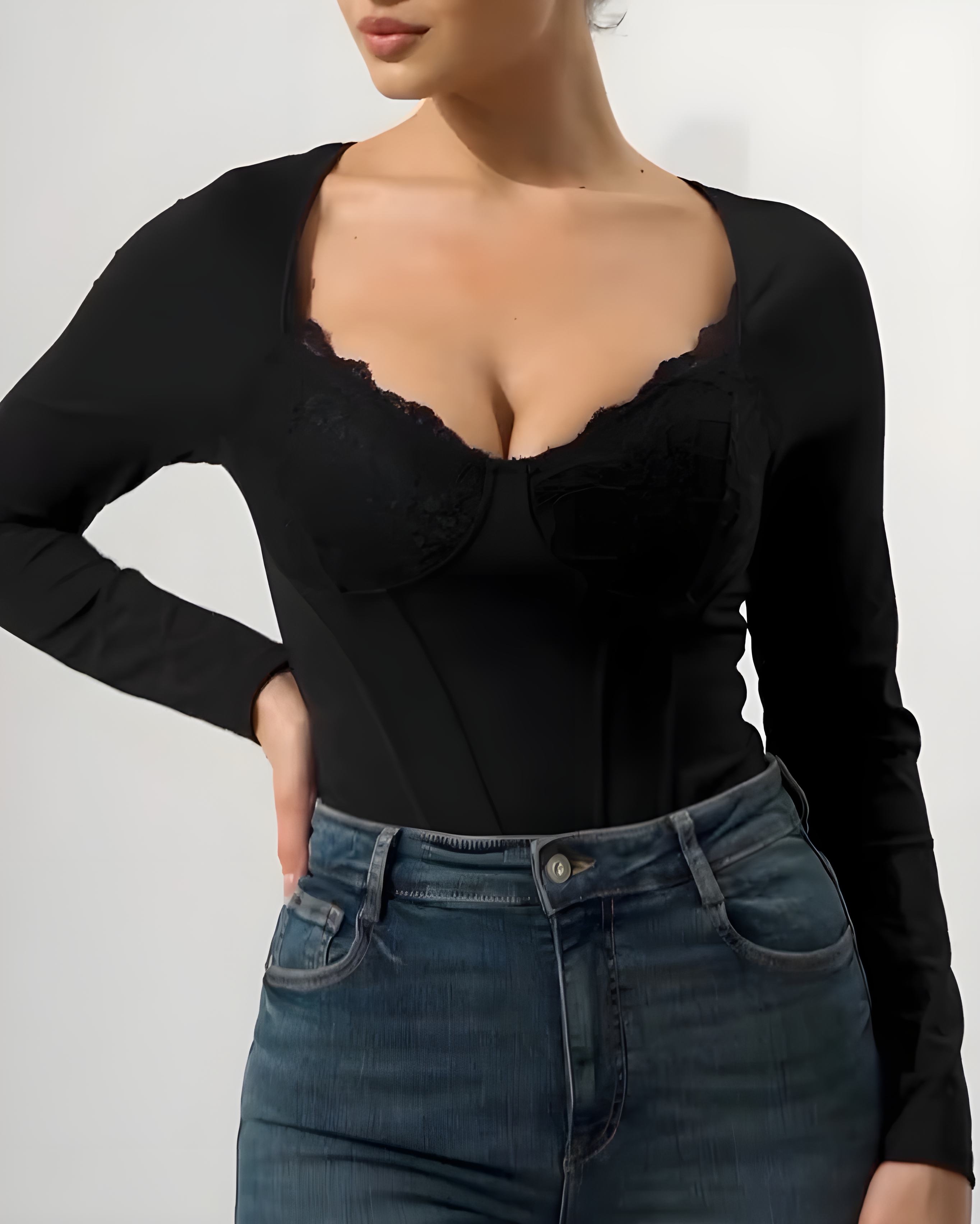 Langärmliger Korsett-Bodysuit aus Spitze