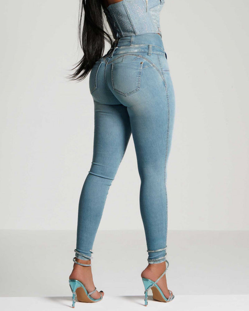 High-Waisted Back-Zip Fashion Skinny Jeans
