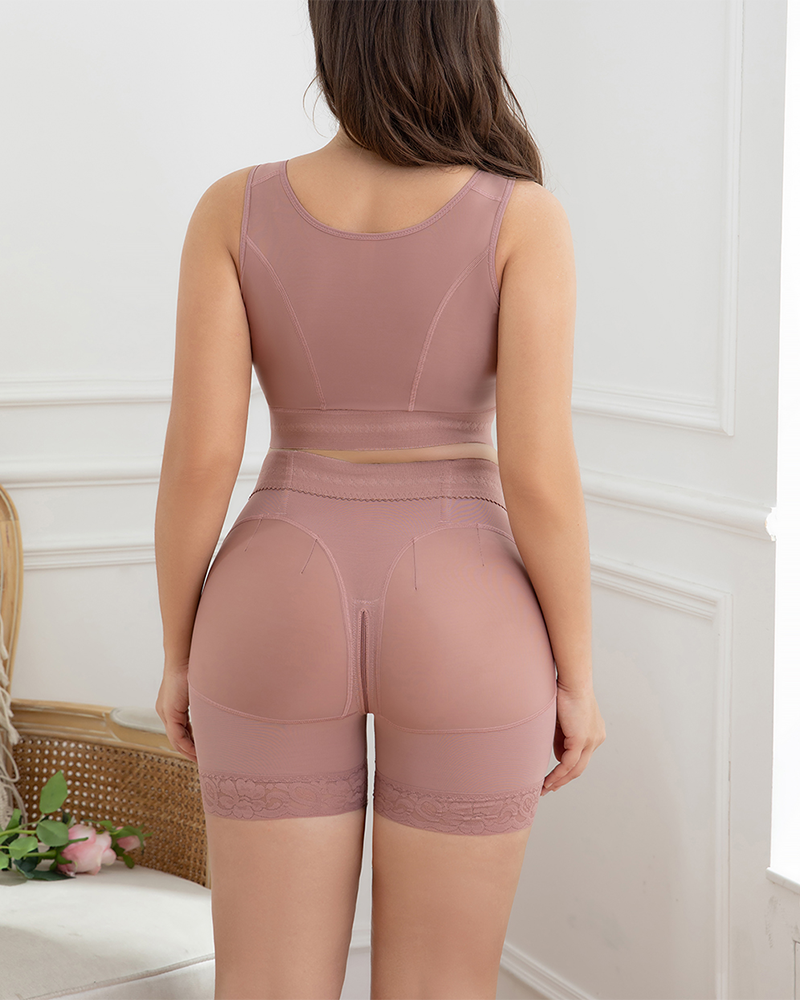 Mid-Waist Seamless Shaping Lace Butt Lifter Shorts