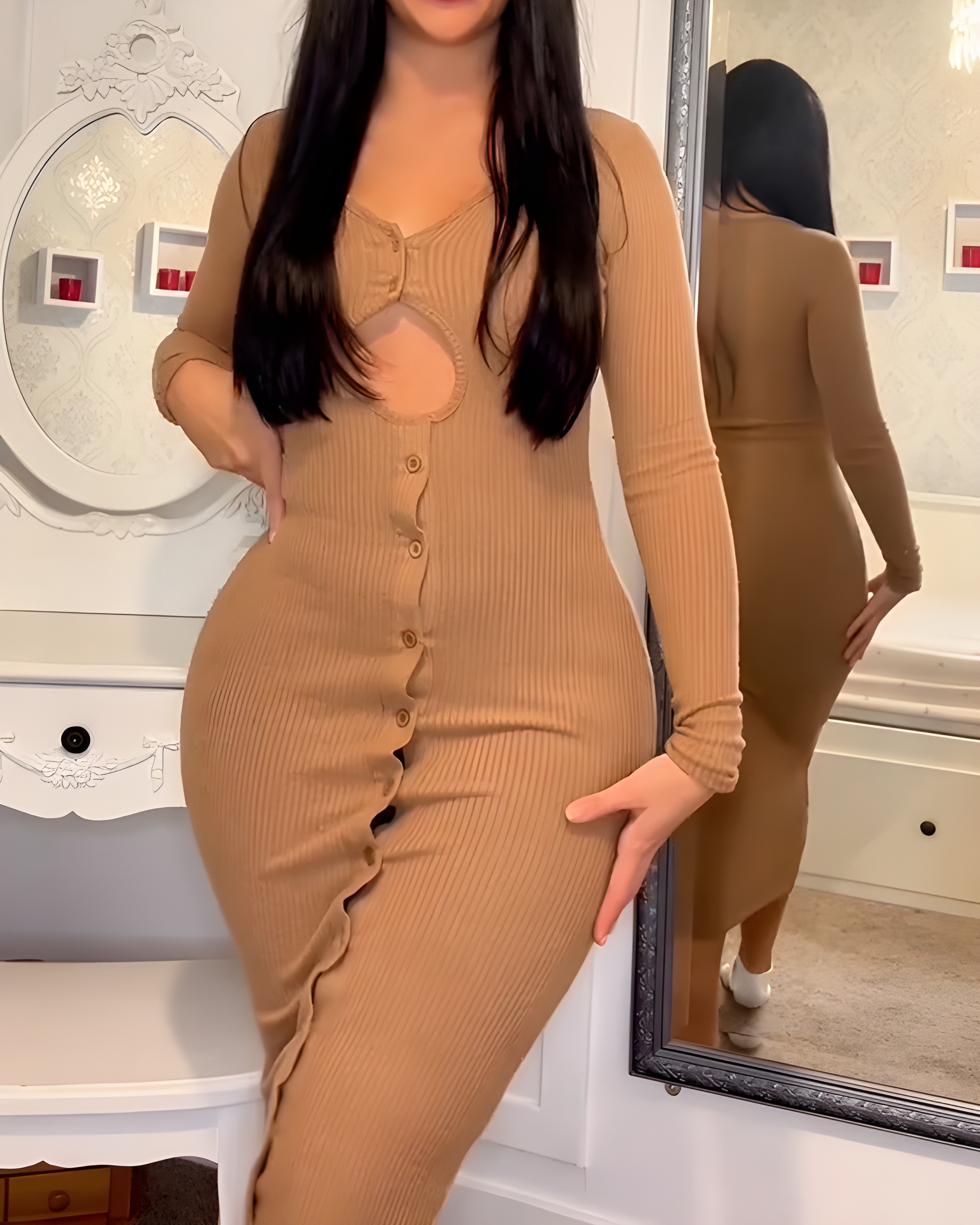 Ribbed Cutout Women Bodycon Dress