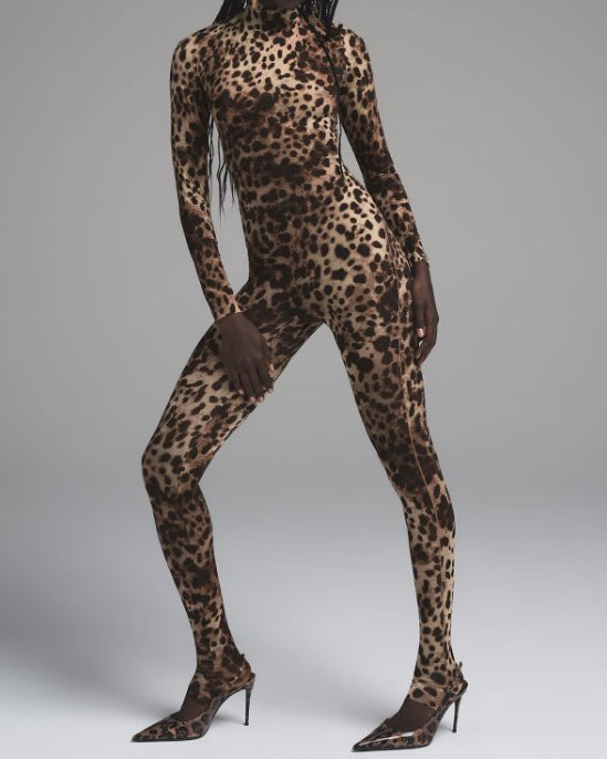 Leopard Print Long Sleeve Jumpsuit