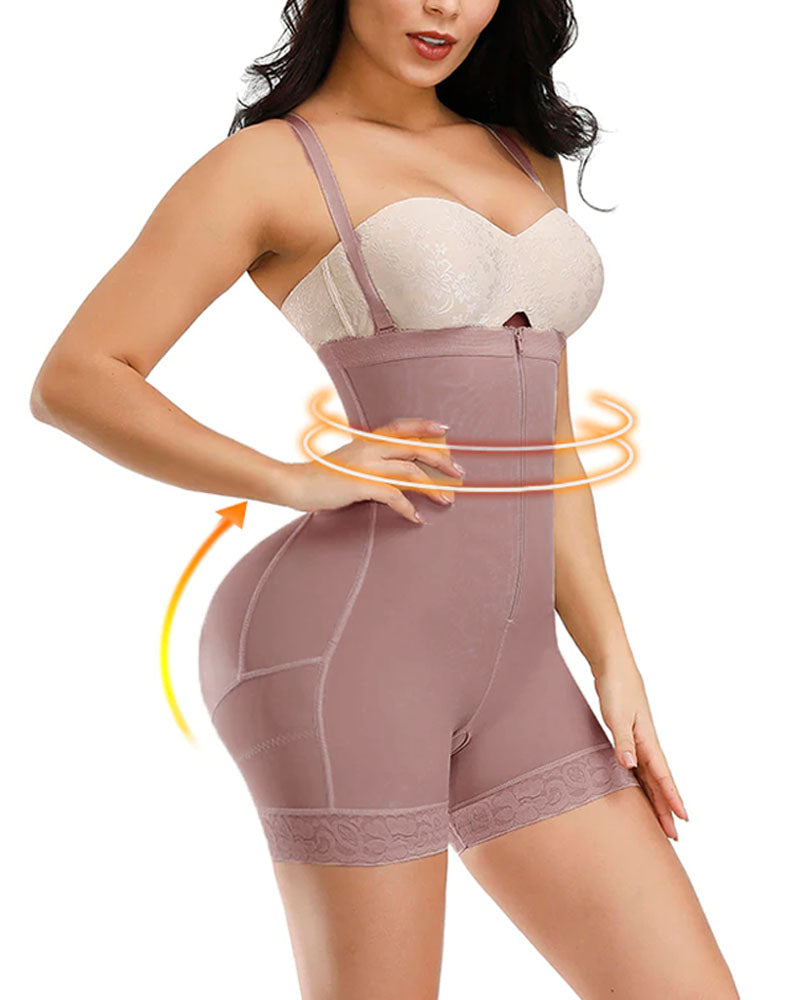 Fashion Open Bust Tummy Control Zipper Shapewear